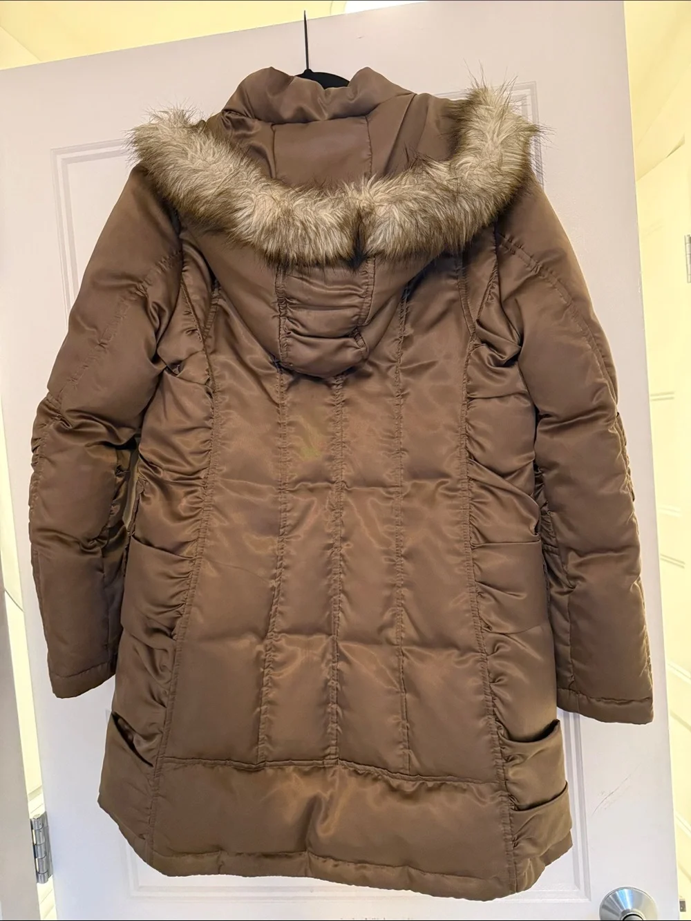Guess Brown Quilted Puffer Parka with Faux-Fur Trim Hood - Picture 4 of 8